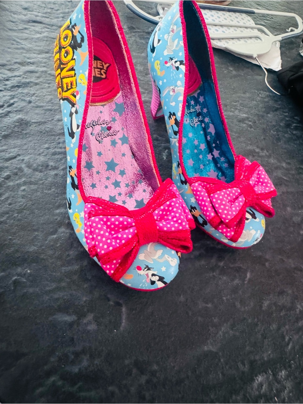 Irregular Choice Blue Looney Tunes Pumps with Pink Bow